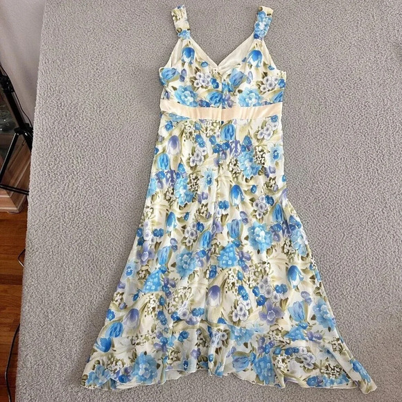 Jonathan Martin Studio Dress Womens 10 Slip MIdi Flowy Floral Watercolor Chiffon - Picture 9 of 16